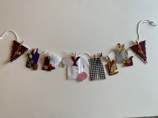 Italian Chef Miniature Felt Clothesline Banner Wine Garland Wall Hanging Bunting Decoration for Wine Lovers