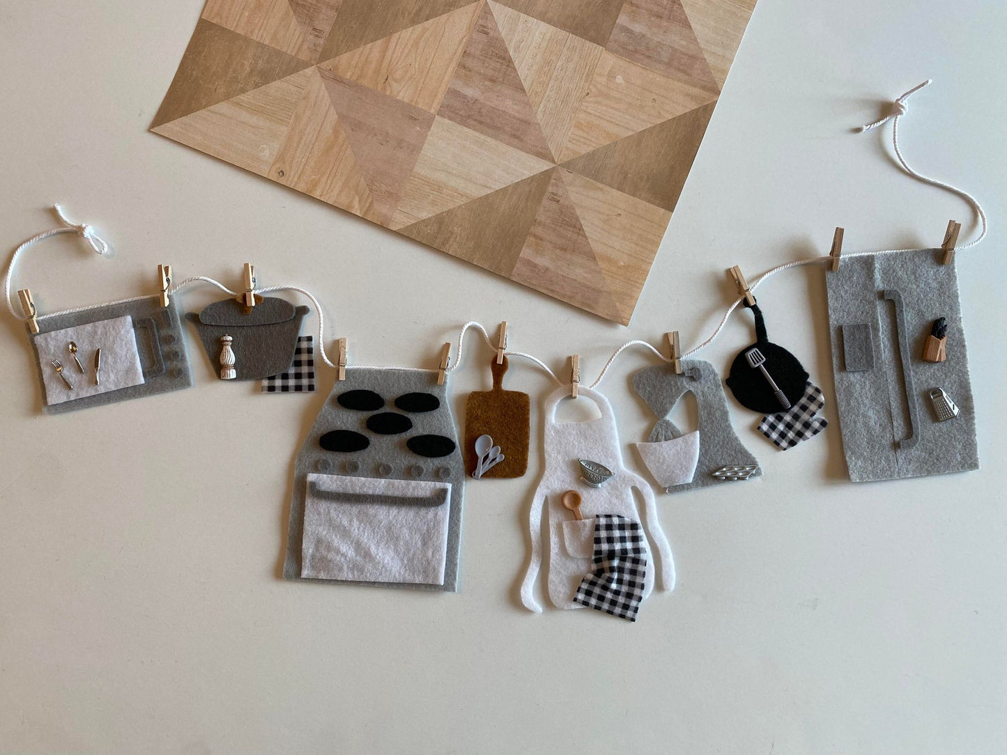 Kitchen Appliances Miniature Felt Clothesline Banner, Cooking Bunting, Baking Garland, Wall Hanging Decoration