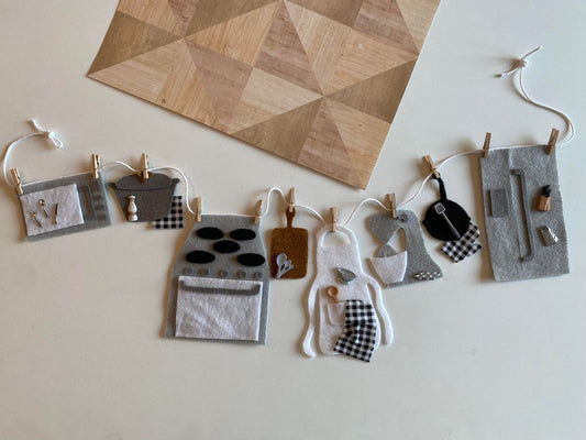 Kitchen Appliances Miniature Felt Clothesline Banner, Cooking Bunting, Baking Garland, Wall Hanging Decoration