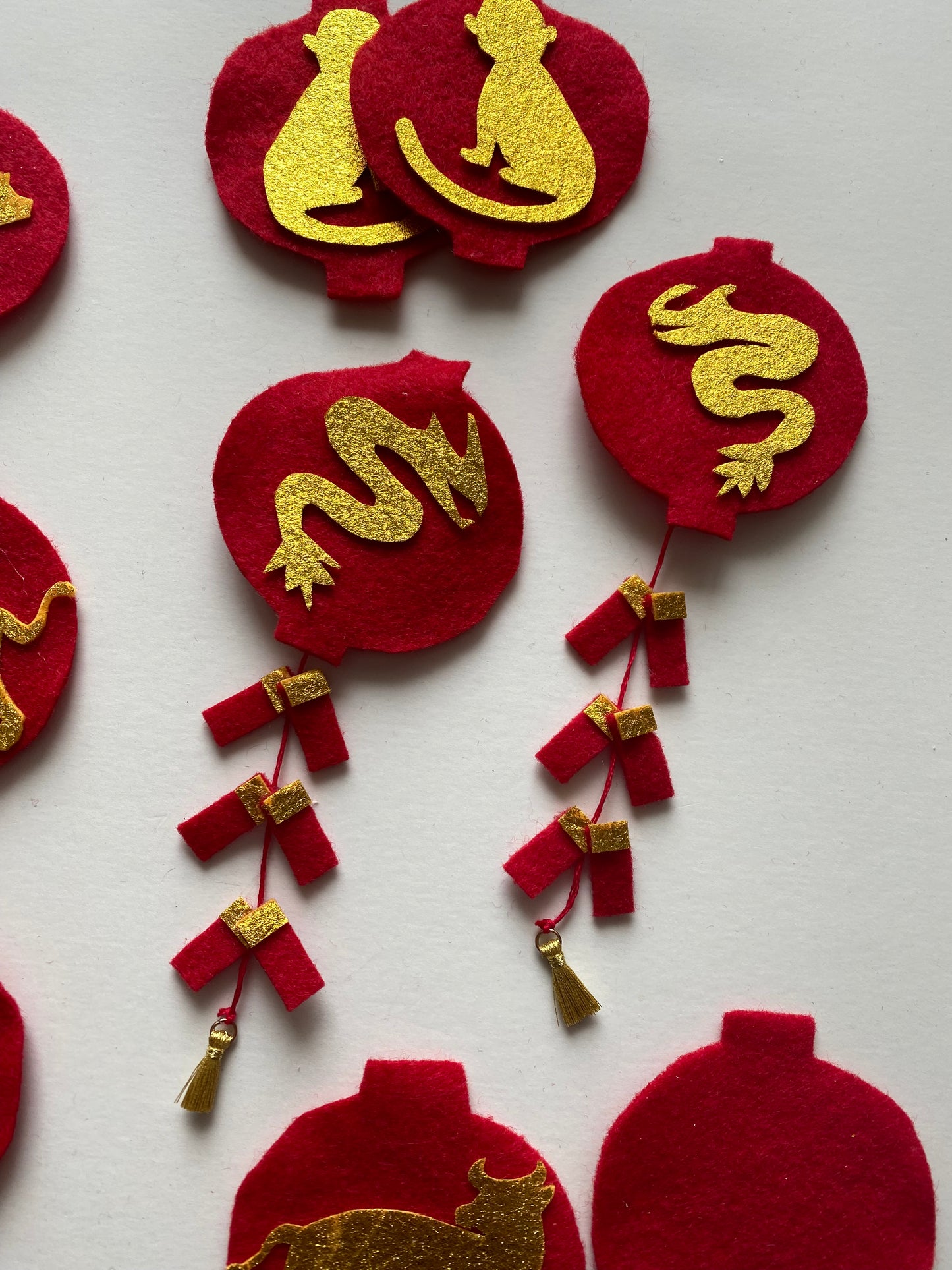 Lunar New Year Miniature Felt Clothesline Banner Chinese Bunting Wall Hanging Decoration