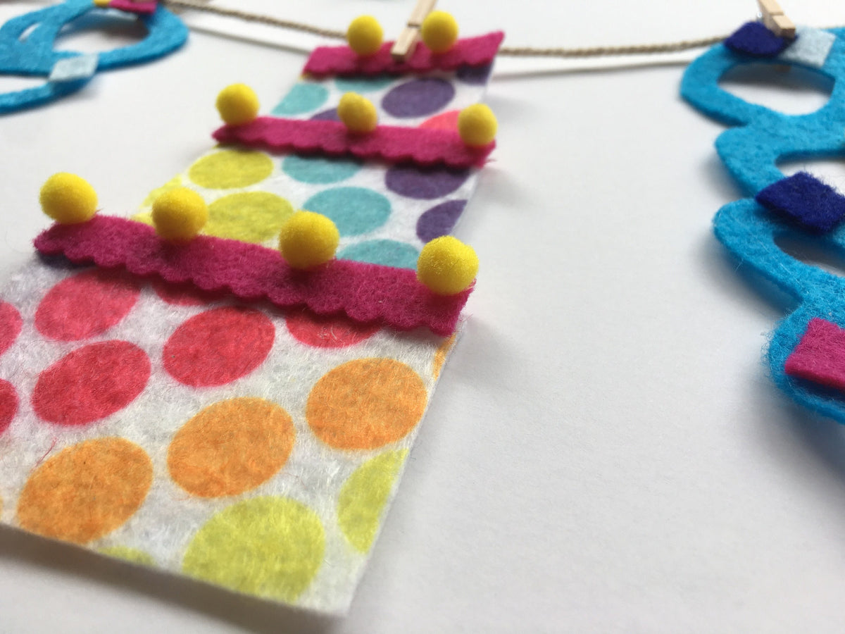 Happy Birthday Celebration Miniature Felt Clothesline Banner Garland Bunting Decoration