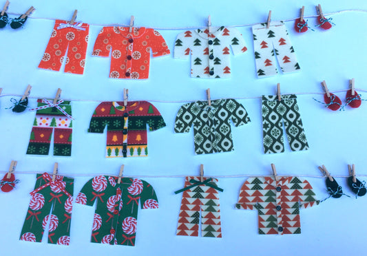 Vintage Christmas Pajamas Holiday Miniature Clothesline Banner Bunting Garland Wall Hanging Decoration