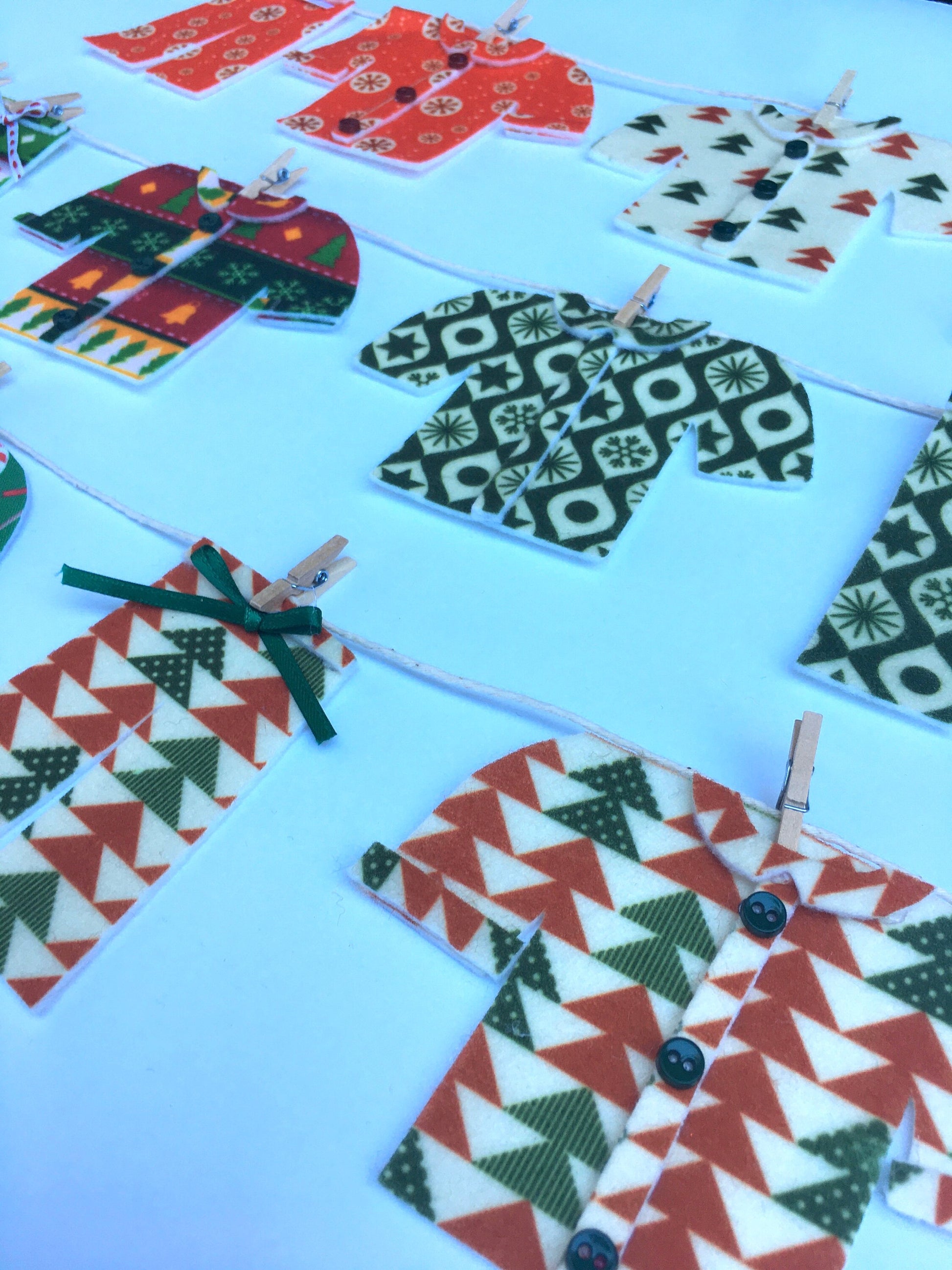 Vintage Christmas Pajamas Holiday Miniature Clothesline Banner Bunting Garland Wall Hanging Decoration