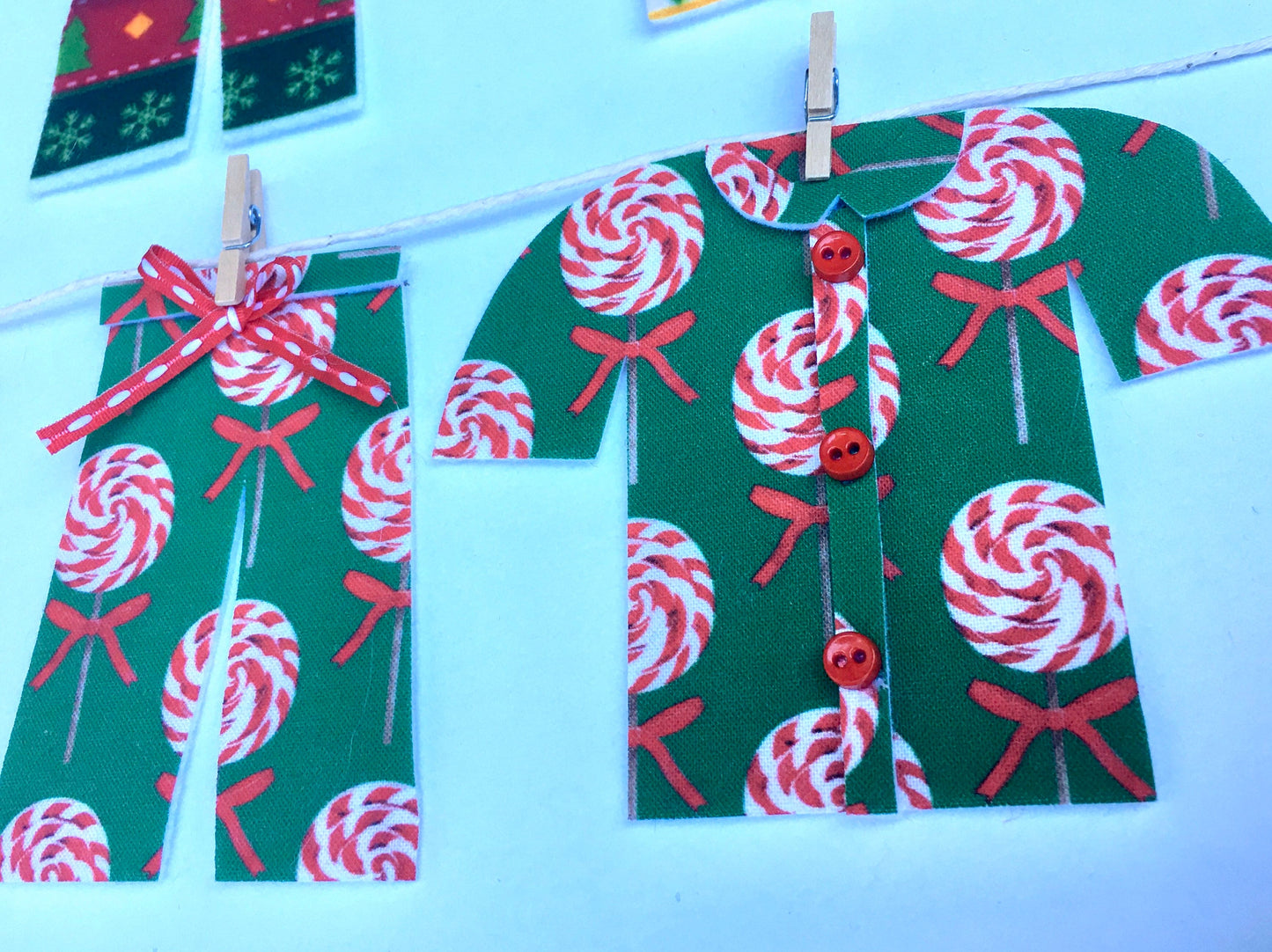 Vintage Christmas Pajamas Holiday Miniature Clothesline Banner Bunting Garland Wall Hanging Decoration