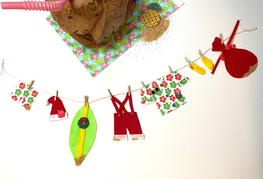 Beach Santa Miniature Felt Clothesline Banner Garland Bunting Wall Hanging and Fireplace Mantel Decoration