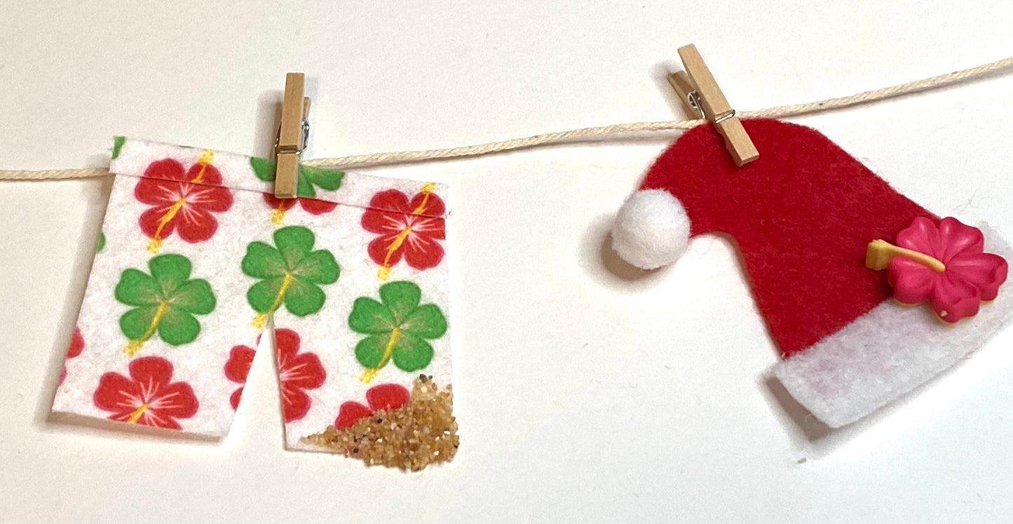 Beach Santa Miniature Felt Clothesline Banner Garland Bunting Wall Hanging and Fireplace Mantel Decoration