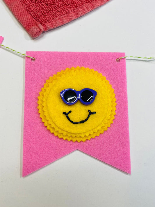 Summer Fun Felt Banner Garland Bunting Wall Hanging Decoration with Sunshine, Hot Air Balloon, Popsicles, Watermelon, and Ice Cream Cone