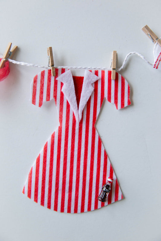 Soda Fountain Candy Striper Girl's Felt Clothesline Banner Garland Bunting Wall Hanging Decoration