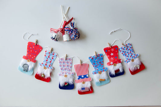 Patriotic USA Fourth of July Independence Day Gnome Felt Banner Garland Bunting Wall Hanging Decoration