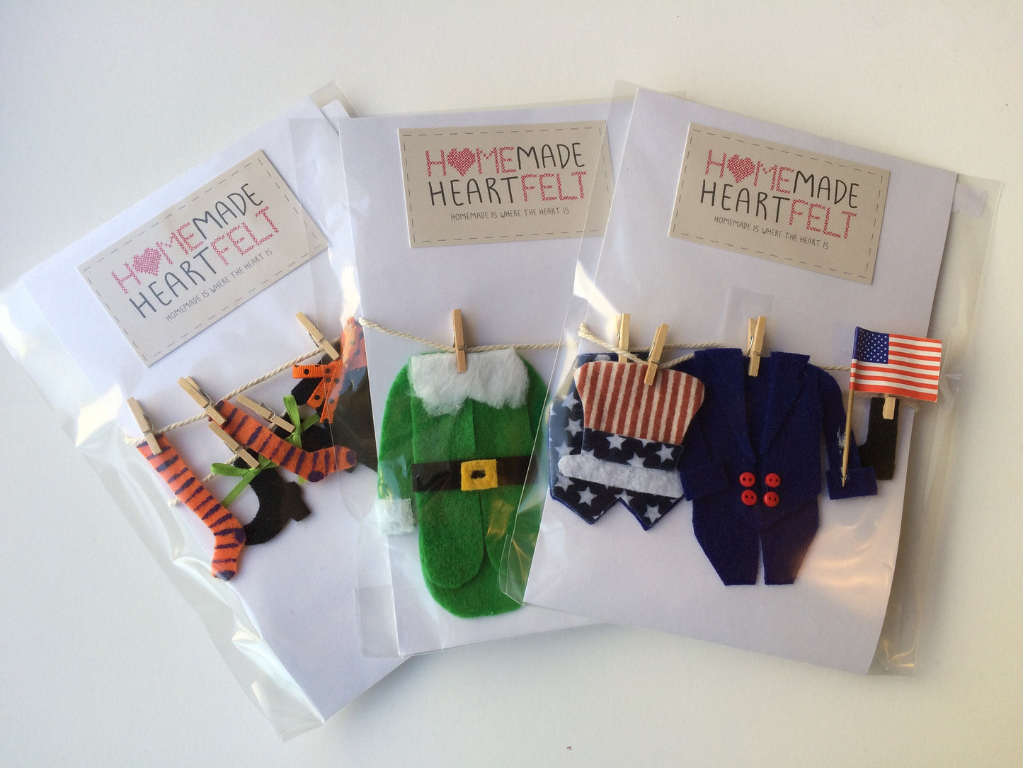 Six Holiday Clothesline Banner, Six Month Set, Miniature Felt Garlands Bundle: Leprechaun, Easter Bunny, Uncle Sam, Witch, Pilgrim, and Elf