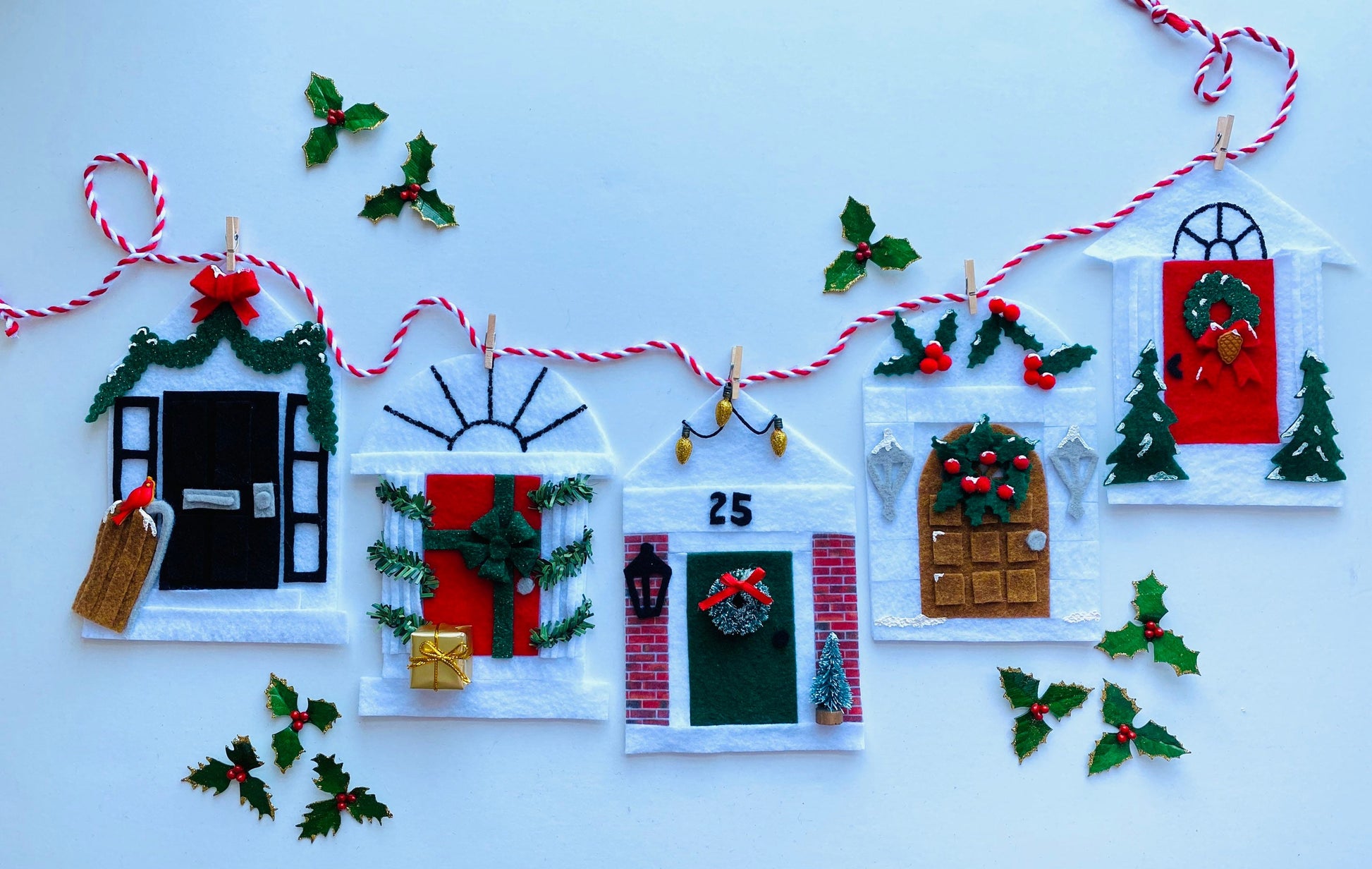 Christmas Holiday Doors Felt Banner Garland Bunting Wall Hanging Decoration