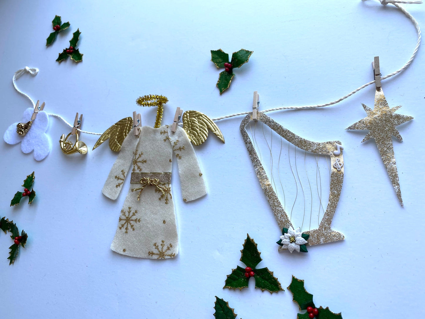 Christmas Angel Felt Miniature Clothesline Banner Garland Bunting Wall Hanging Decoration