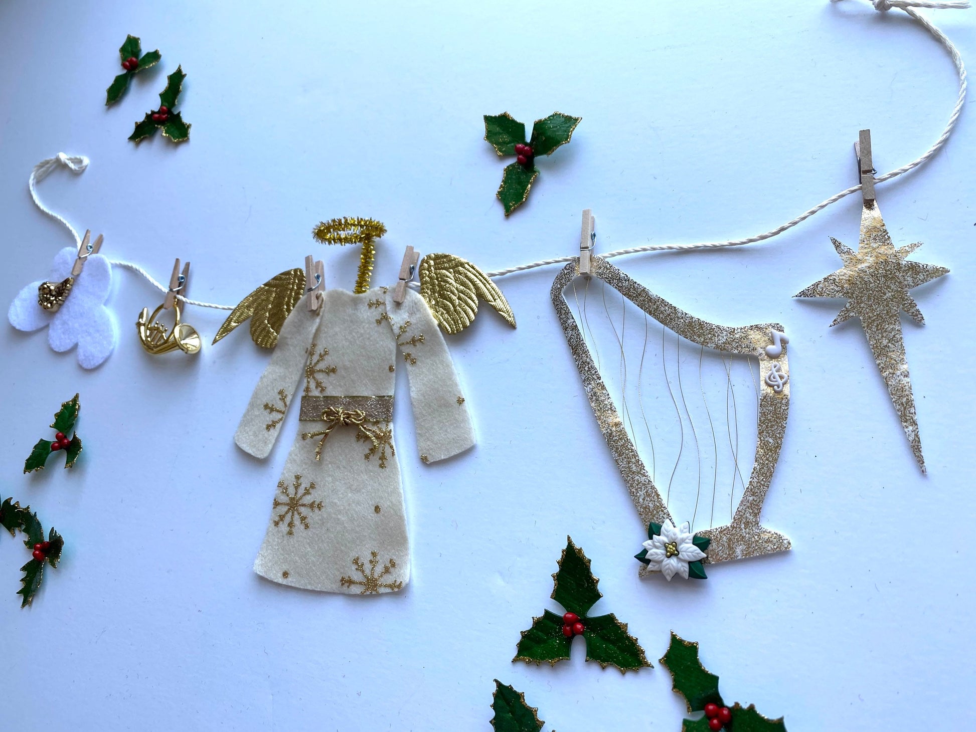 Christmas Angel Felt Miniature Clothesline Banner Garland Bunting Wall Hanging Decoration