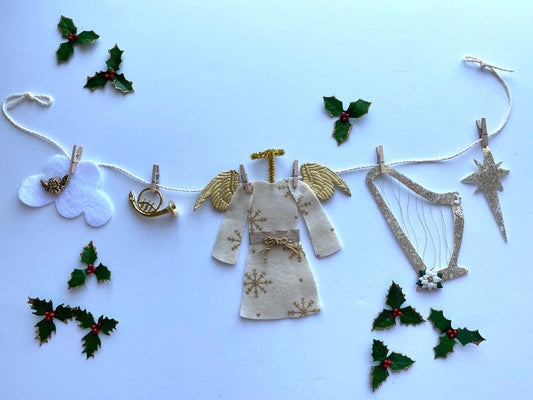 Christmas Angel Felt Miniature Clothesline Banner Garland Bunting Wall Hanging Decoration