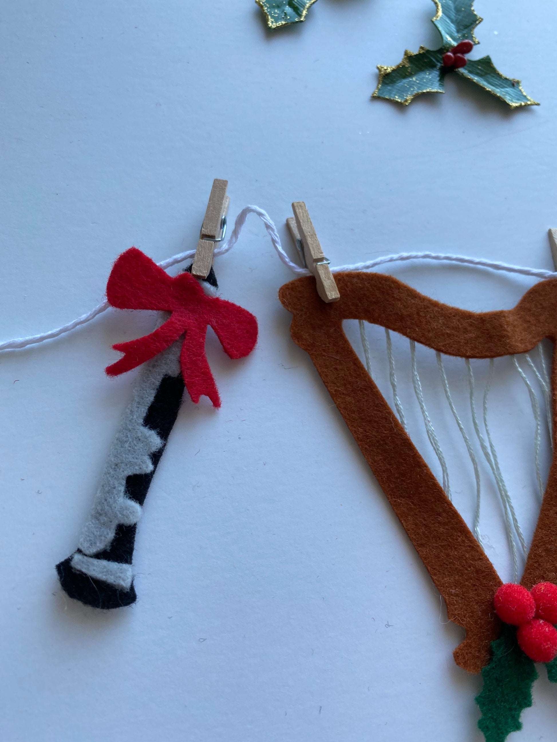 Instruments with Holly Orchestra Christmas Banner Holiday Garland Bunting Wall Hanging Decoration