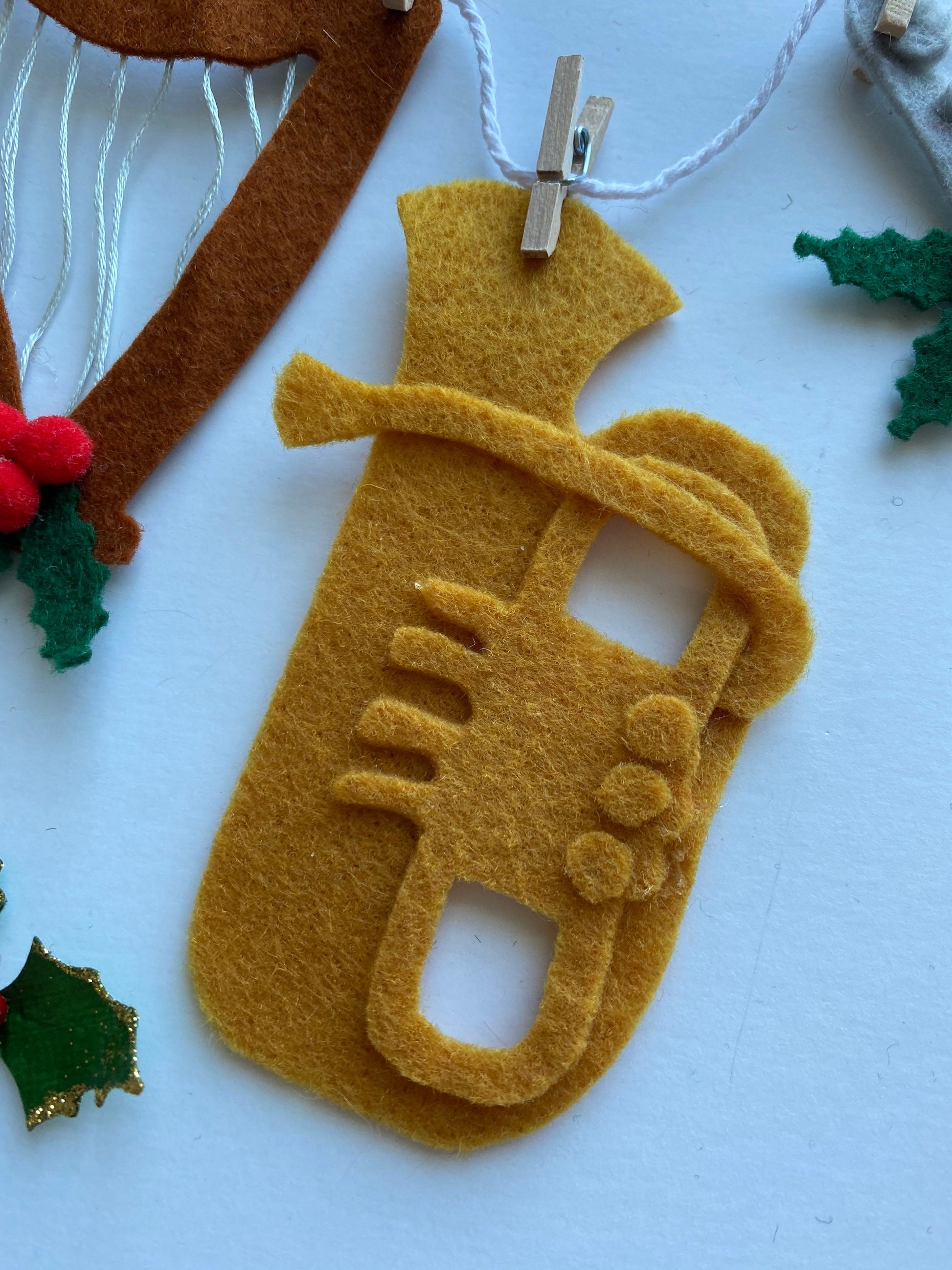 Instruments with Holly Orchestra Christmas Banner Holiday Garland Bunting Wall Hanging Decoration