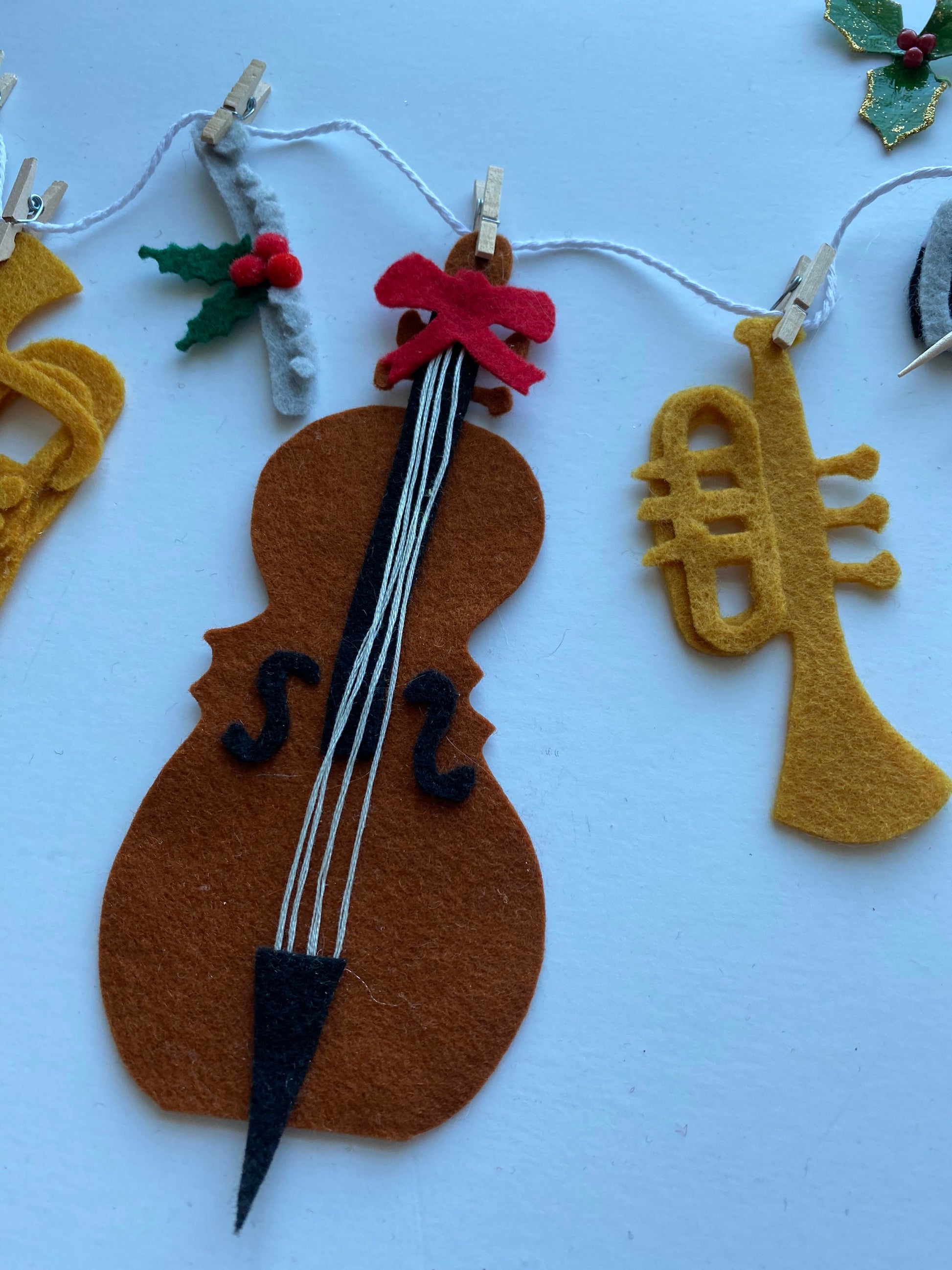 Instruments with Holly Orchestra Christmas Banner Holiday Garland Bunting Wall Hanging Decoration