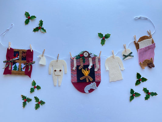 Twas the Night Before Christmas Miniature Felt Banner Garland Bunting Wall Hanging Decoration