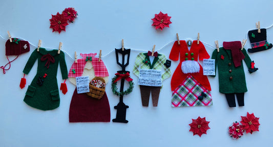 Old Fashioned Christmas Carolers Clothesline Banner 1890s Garland Bunting Wall Hanging Decoration