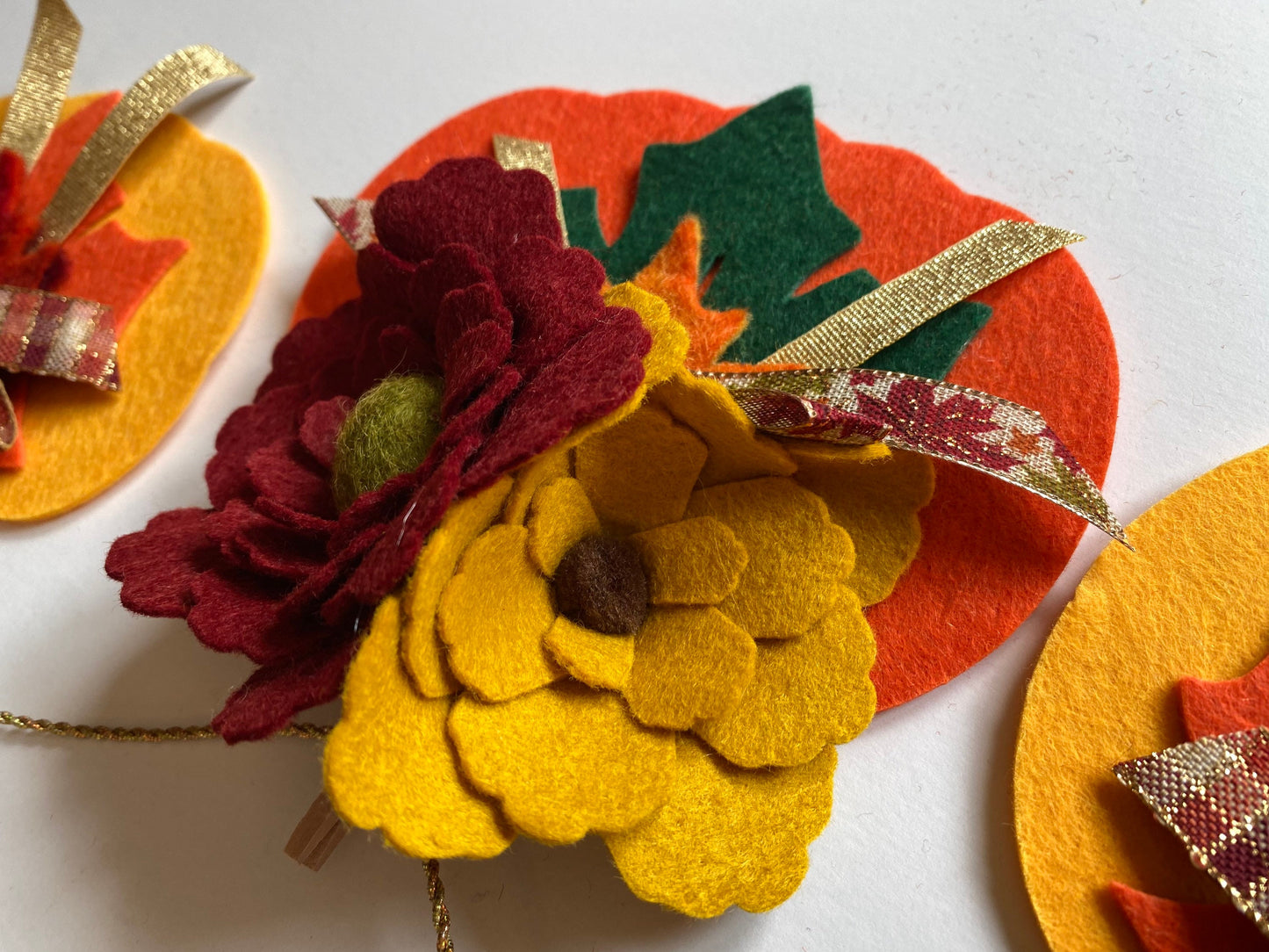 Fall Leaf and Pumpkin Banner Felt Garland Autumn Bunting Felt Flower Wall Hanging Seasonal Decoration