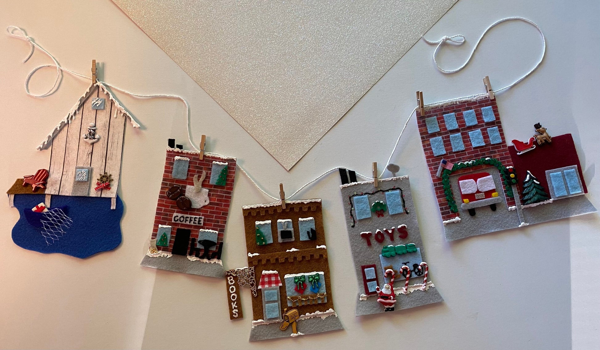 Snowy Christmas Village Banner Garland Holiday Bunting Wall Hanging Decoration for December