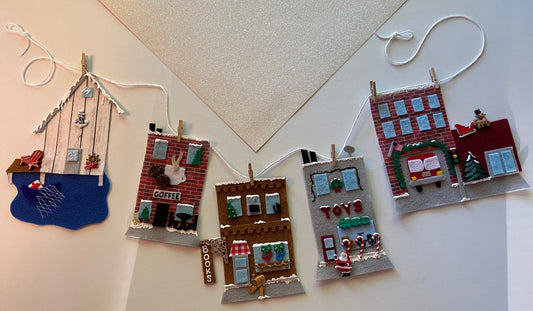 Snowy Christmas Village Banner Garland Holiday Bunting Wall Hanging Decoration for December