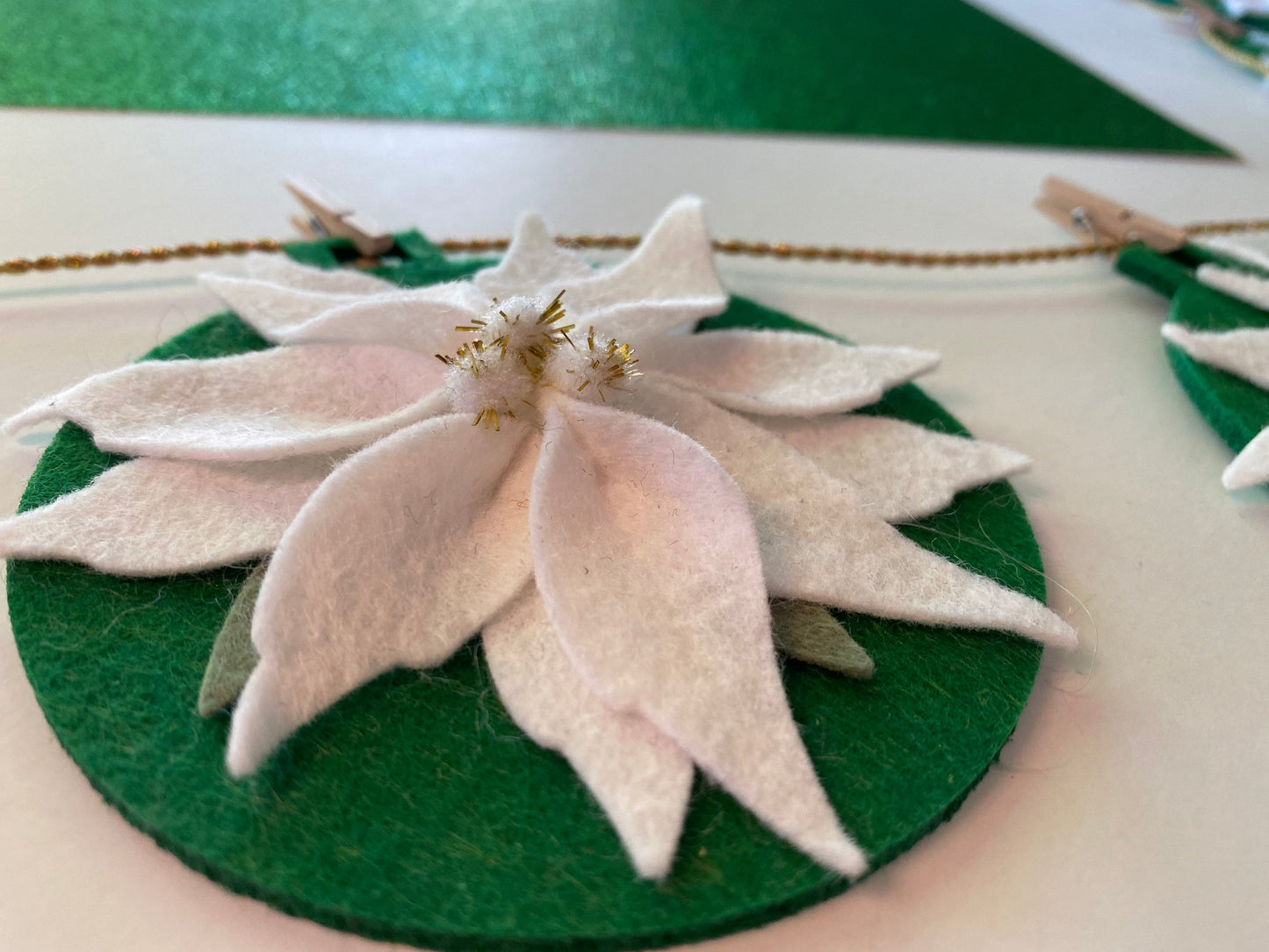 Felt Poinsettia Flower Christmas Holiday Ornament Garland Banner Bunting Wall Hanging Decoration for December