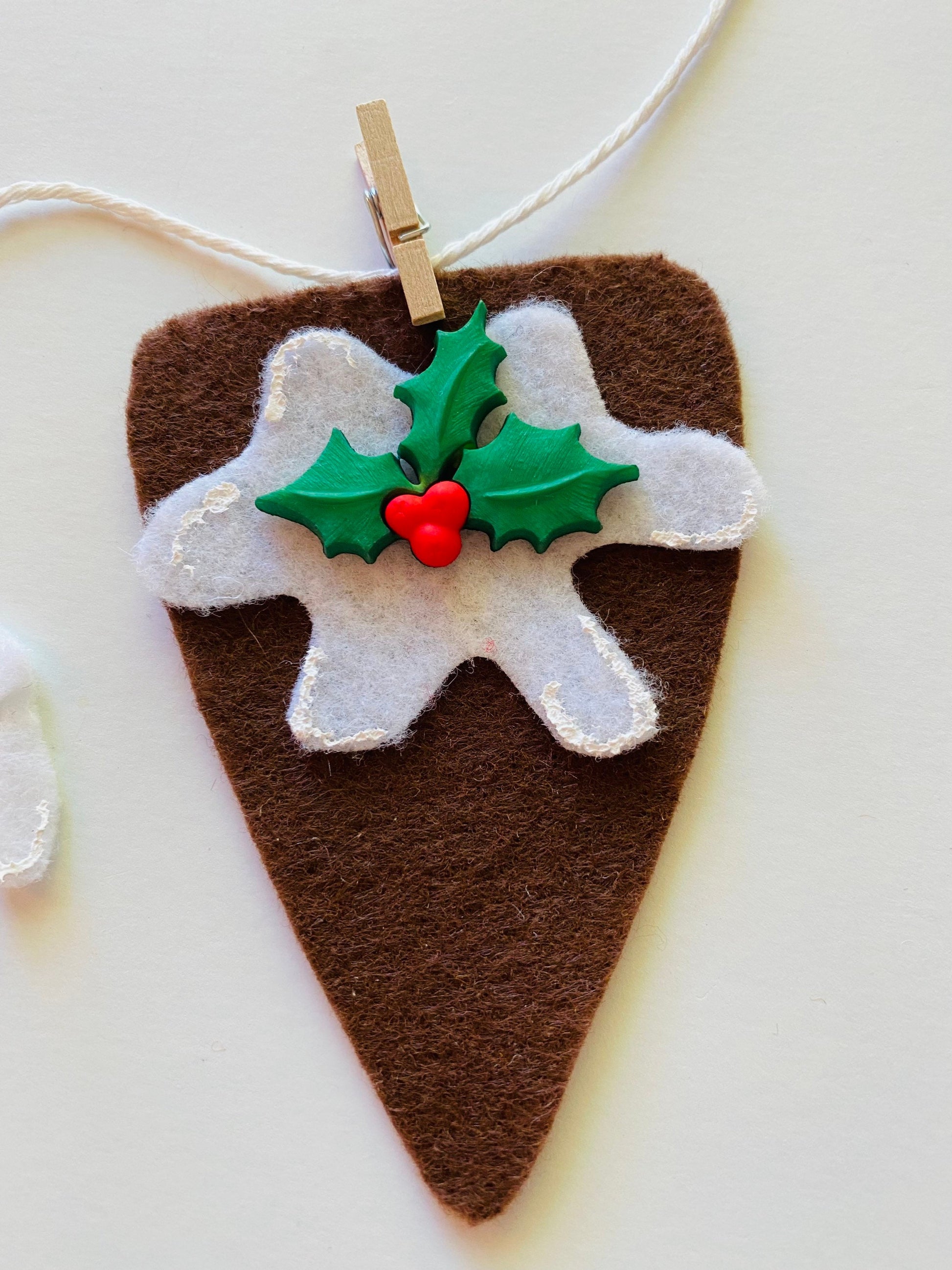 Miniature Felt Fruitcake and Christmas Pudding Baking Clothesline Banner Garland Bunting Wall Hanging Decoration for December