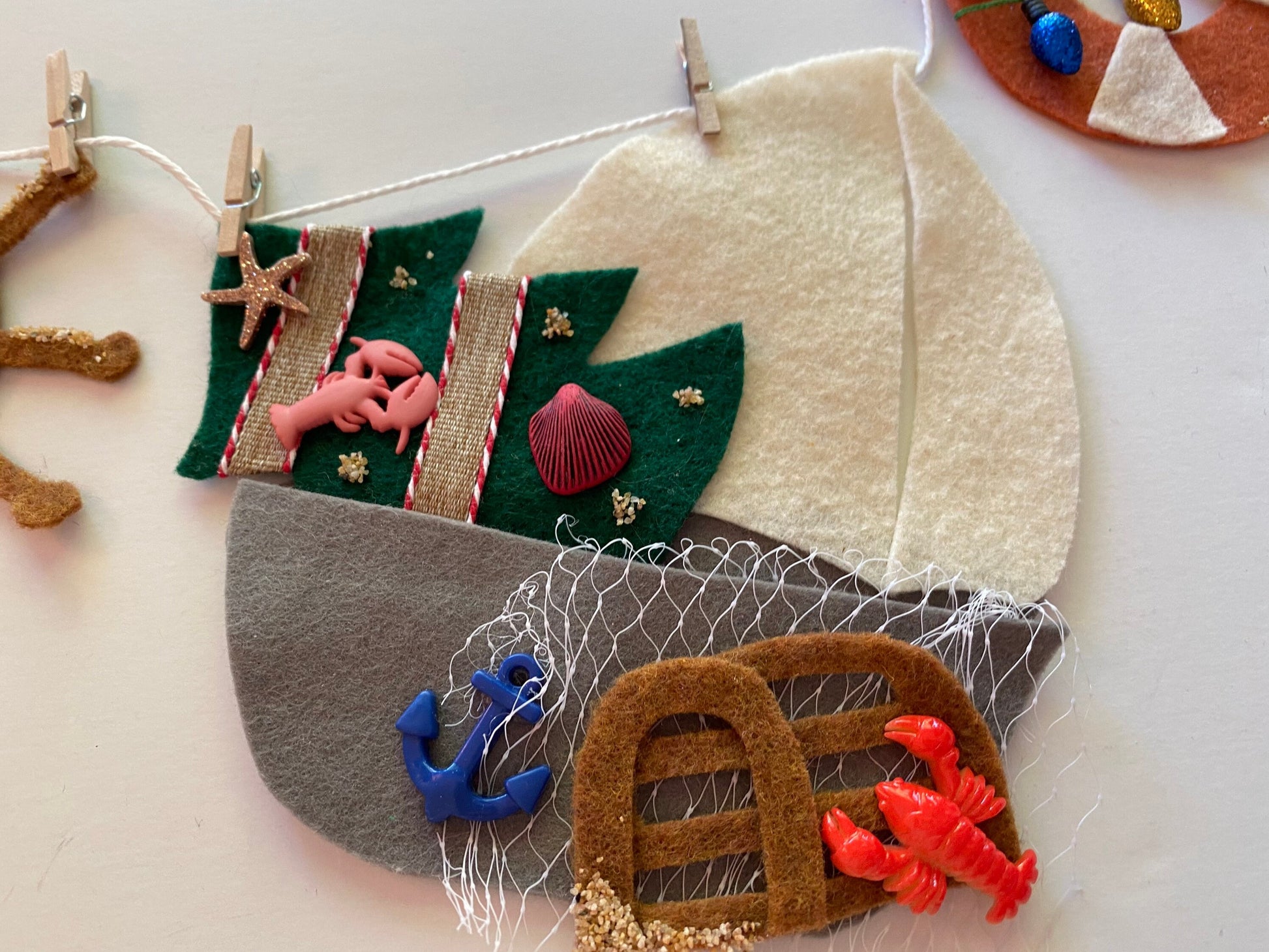 Nautical Beach Christmas Felt Banner Garland Bunting Wall Hanging Decoration