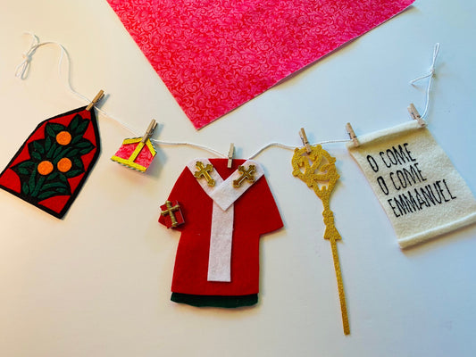 Saint Nicholas Miniature Clothesline Banner Garland Bunting Wall Hanging Decoration for Christmas