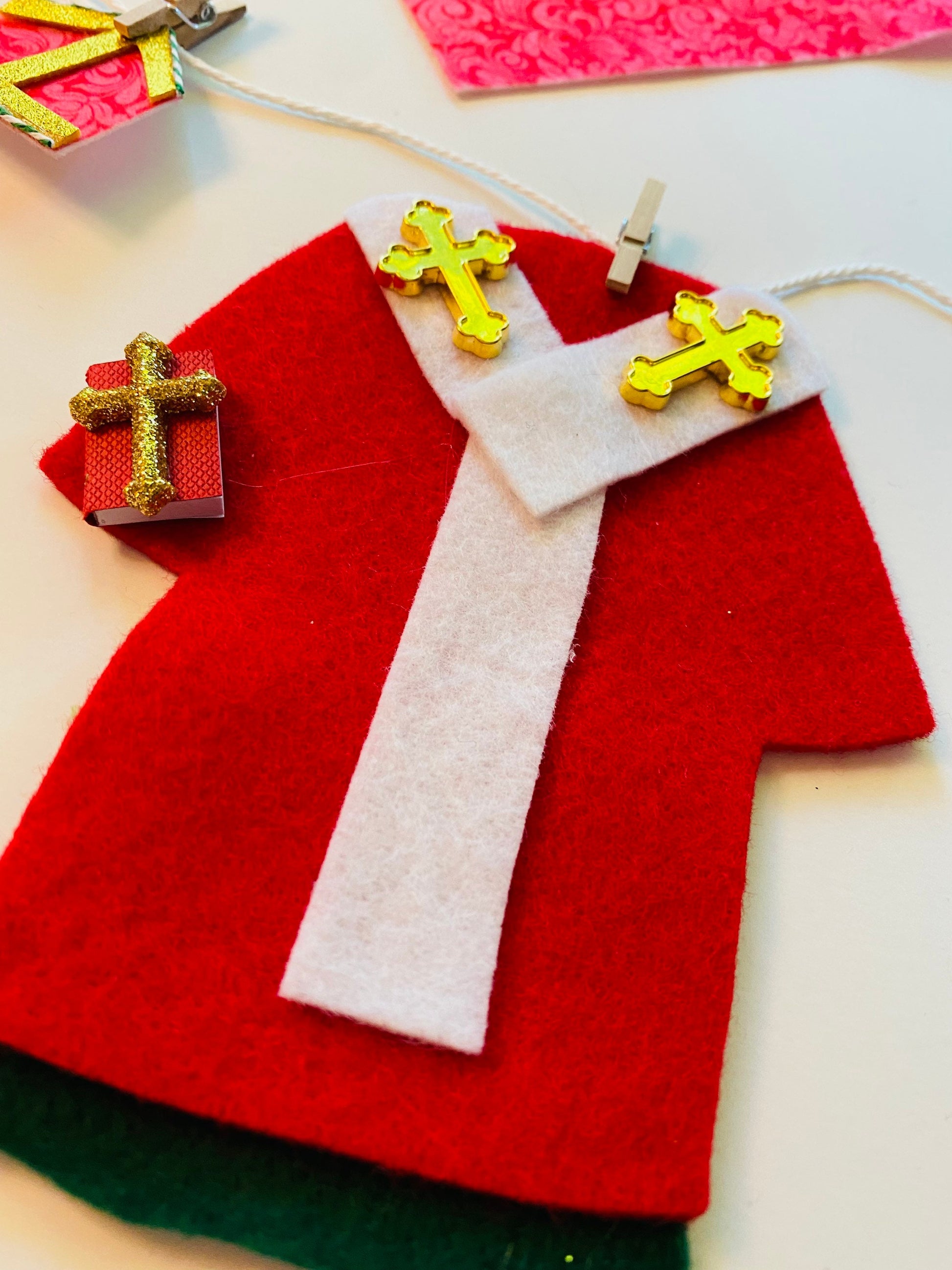 Saint Nicholas Miniature Clothesline Banner Garland Bunting Wall Hanging Decoration for Christmas