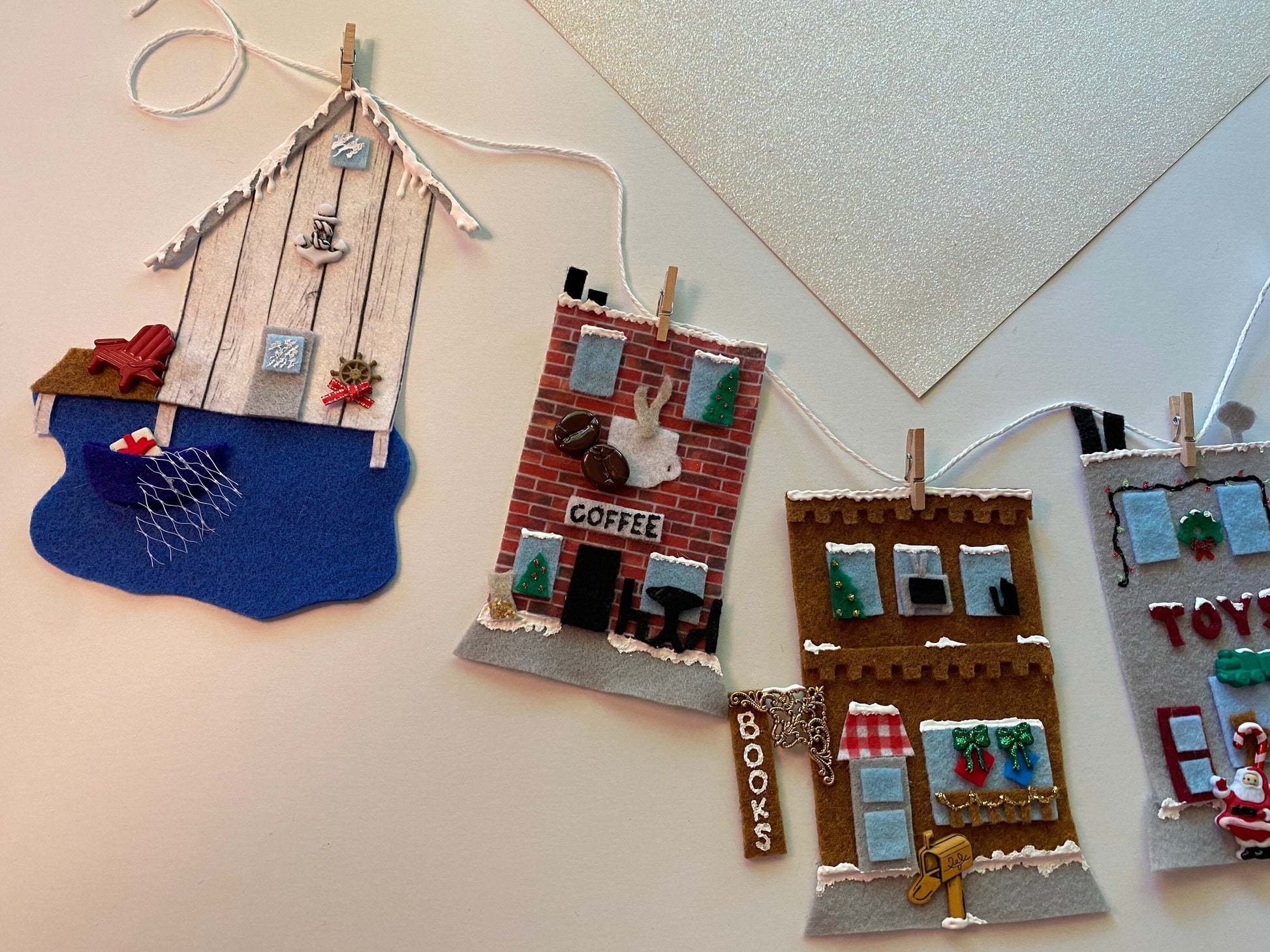 Snowy Christmas Village Banner Garland Holiday Bunting Wall Hanging Decoration for December