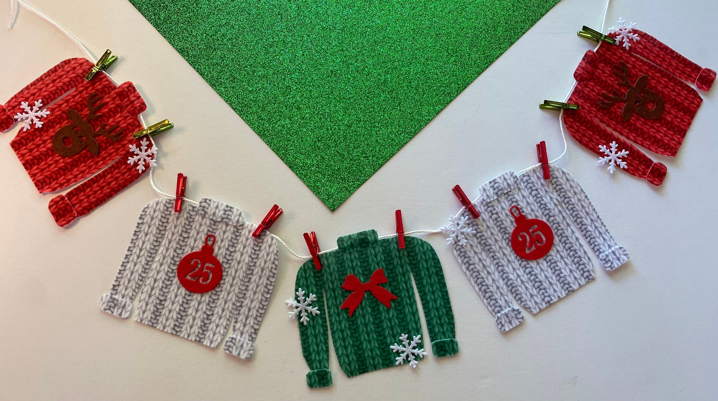 Miniature Felt Christmas Sweater Clothesline Banner Faux Knit Shirts Garland Holiday Bunting Wall Hanging Decoration for December