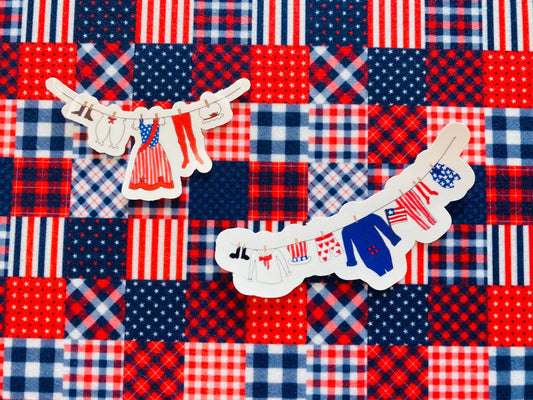 Uncle Sam's Clothesline Sticker & Patriotic Lady's Laundry Clothesline Banner Sticker for July Planners, Calendars or Cards