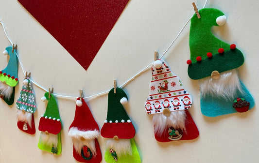 Santa Gnome and Elf Gnomes Felt Banner, Christmas Garland, Bunting Decoration