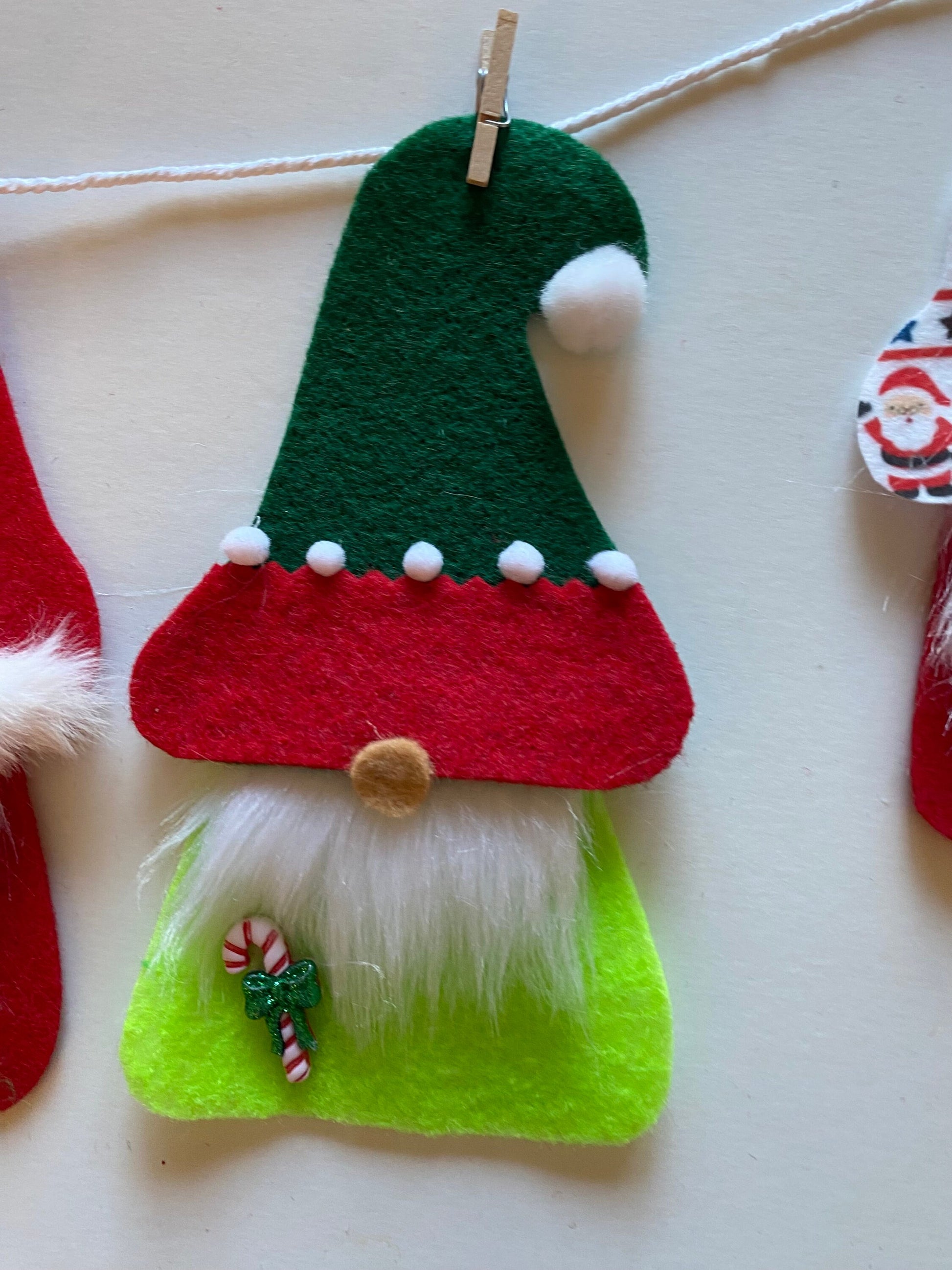 Santa Gnome and Elf Gnomes Felt Banner, Christmas Garland, Bunting Decoration
