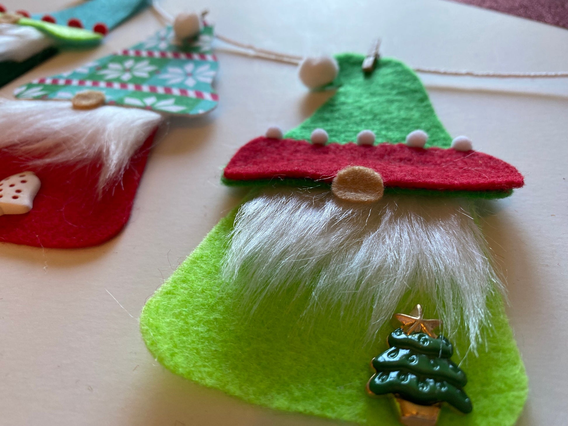 Santa Gnome and Elf Gnomes Felt Banner, Christmas Garland, Bunting Decoration