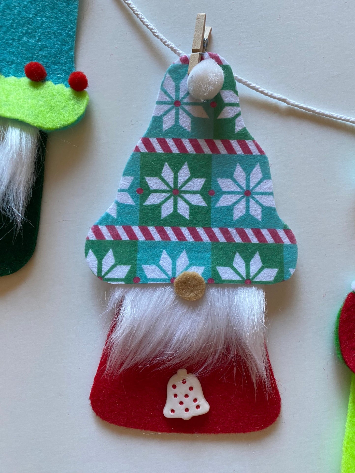 Santa Gnome and Elf Gnomes Felt Banner, Christmas Garland, Bunting Decoration