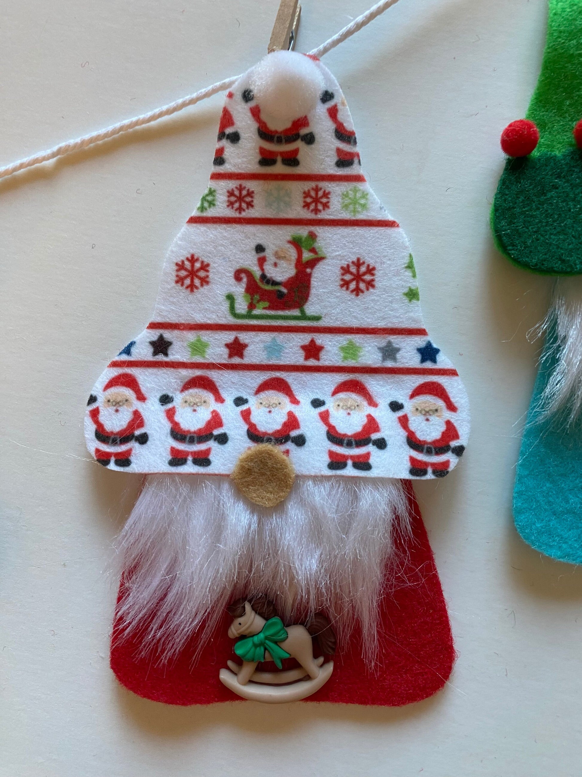 Santa Gnome and Elf Gnomes Felt Banner, Christmas Garland, Bunting Decoration