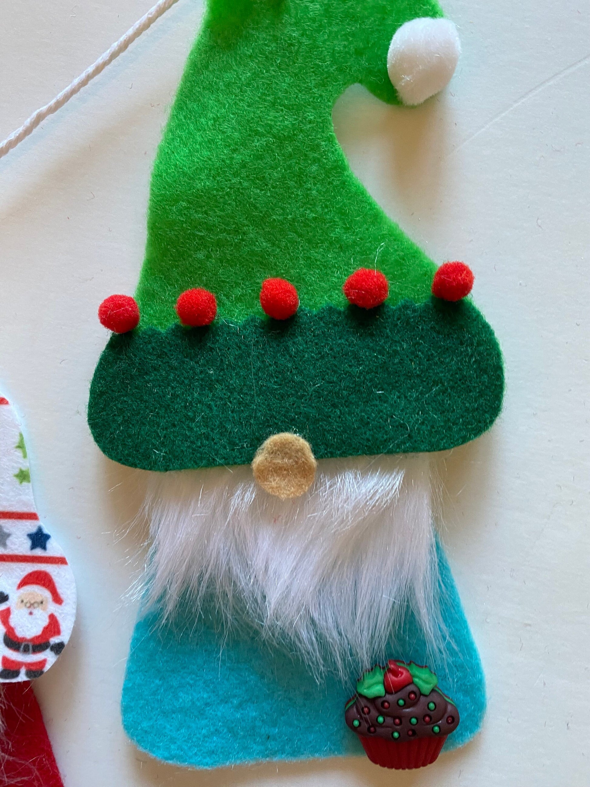 Santa Gnome and Elf Gnomes Felt Banner, Christmas Garland, Bunting Decoration