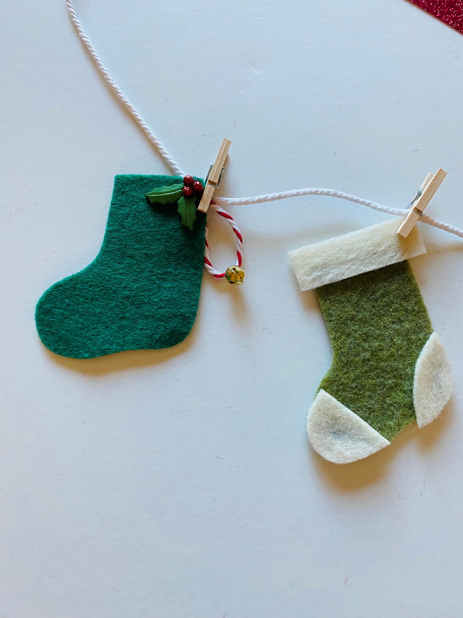 Christmas Stocking Miniature Felt Clothesline Banner, Garland, Bunting Decoration