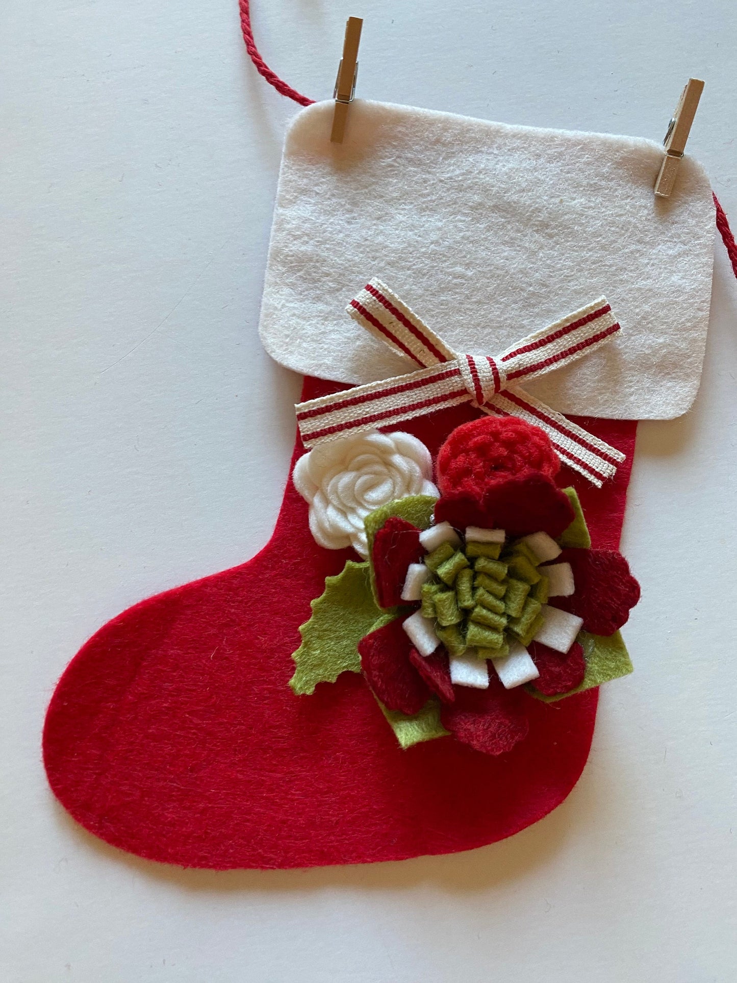 Santa Stocking Christmas Banner with Felt Flowers Garland, Bunting Decoration