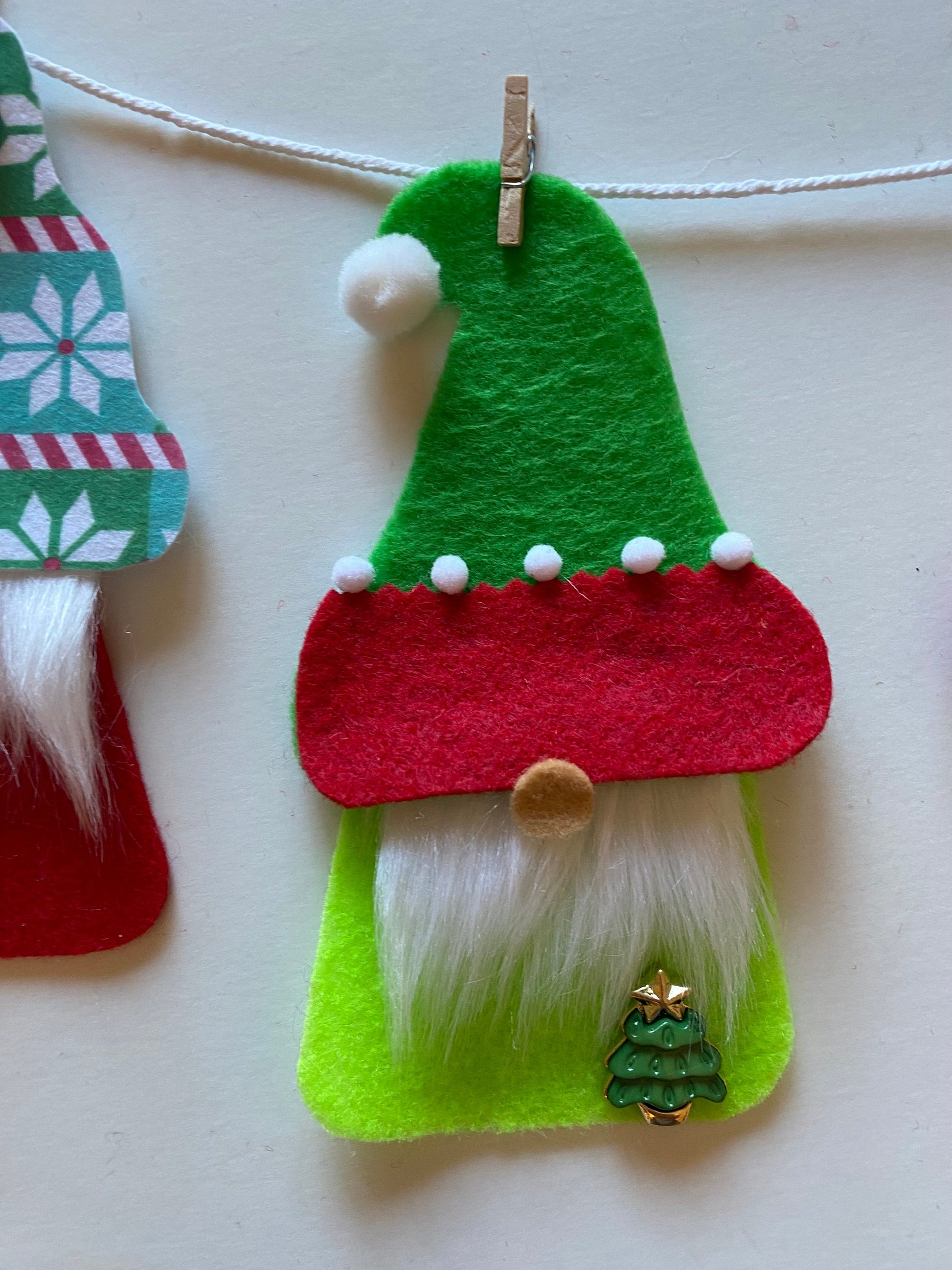 Santa Gnome and Elf Gnomes Felt Banner, Christmas Garland, Bunting Decoration