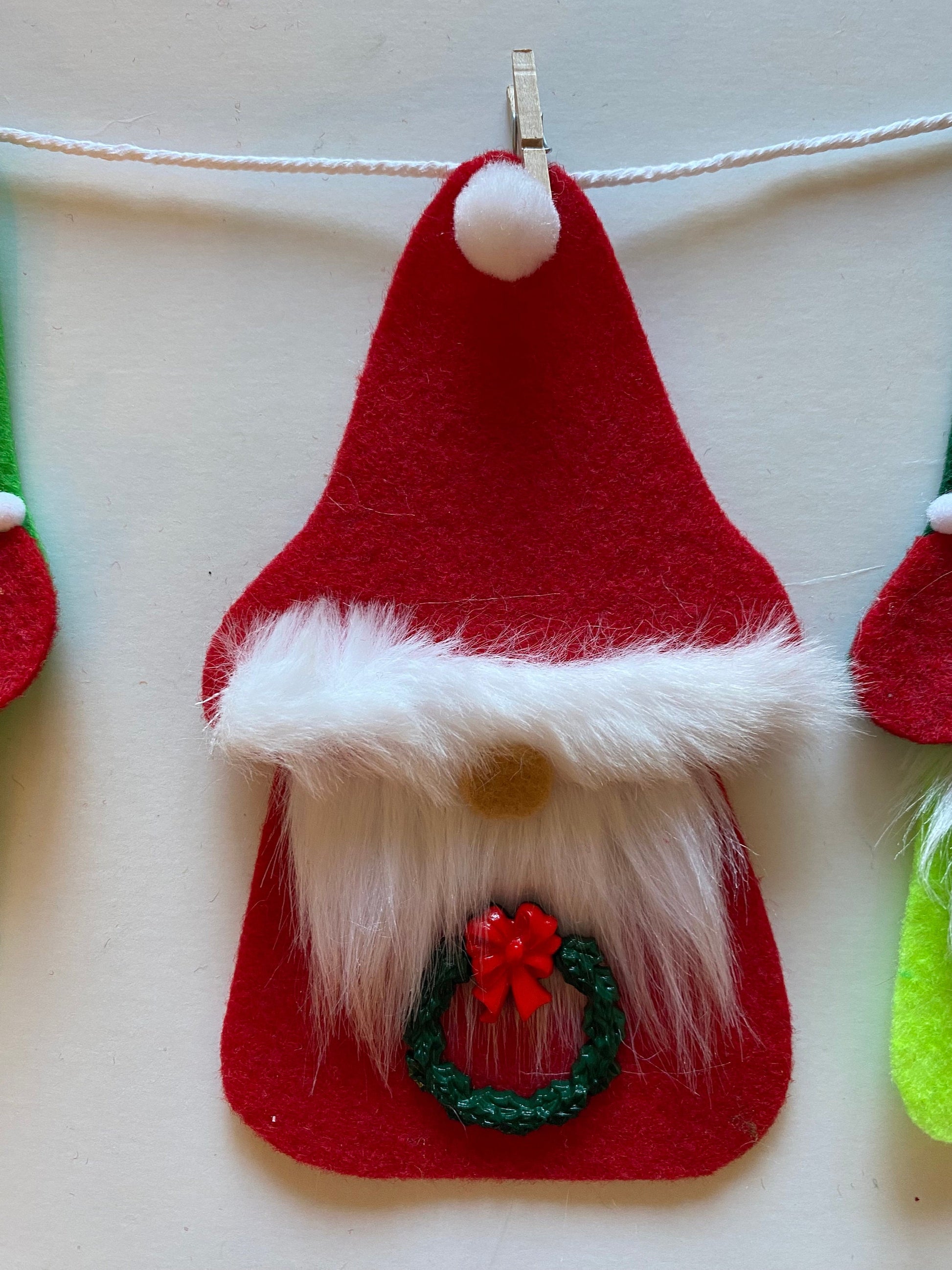 Santa Gnome and Elf Gnomes Felt Banner, Christmas Garland, Bunting Decoration