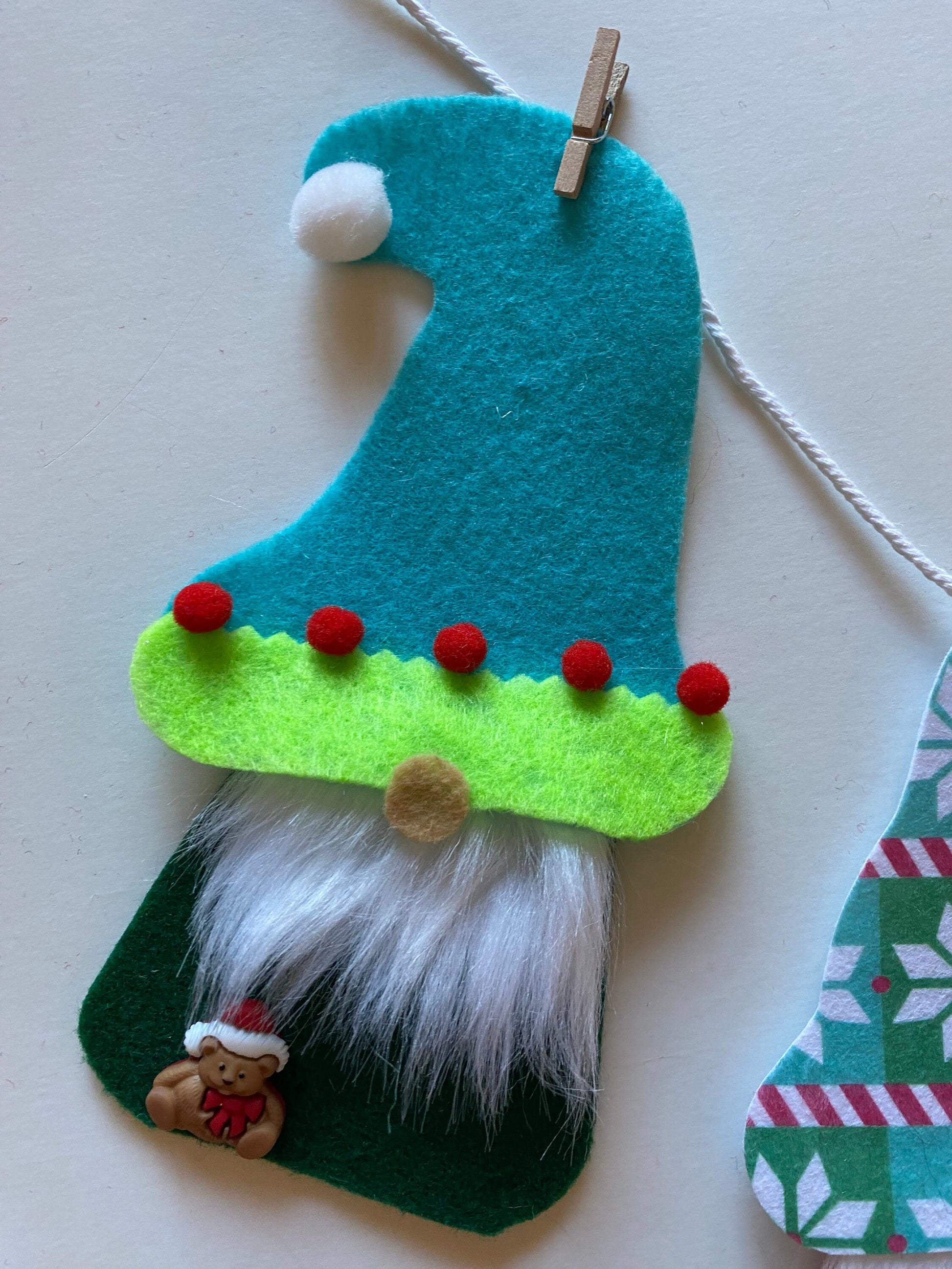 Santa Gnome and Elf Gnomes Felt Banner, Christmas Garland, Bunting Decoration