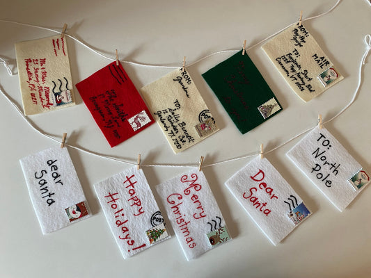 Christmas Cards Felt Banner, Letters to Santa Garland, Envelopes with Stamps Bunting, December Decoration