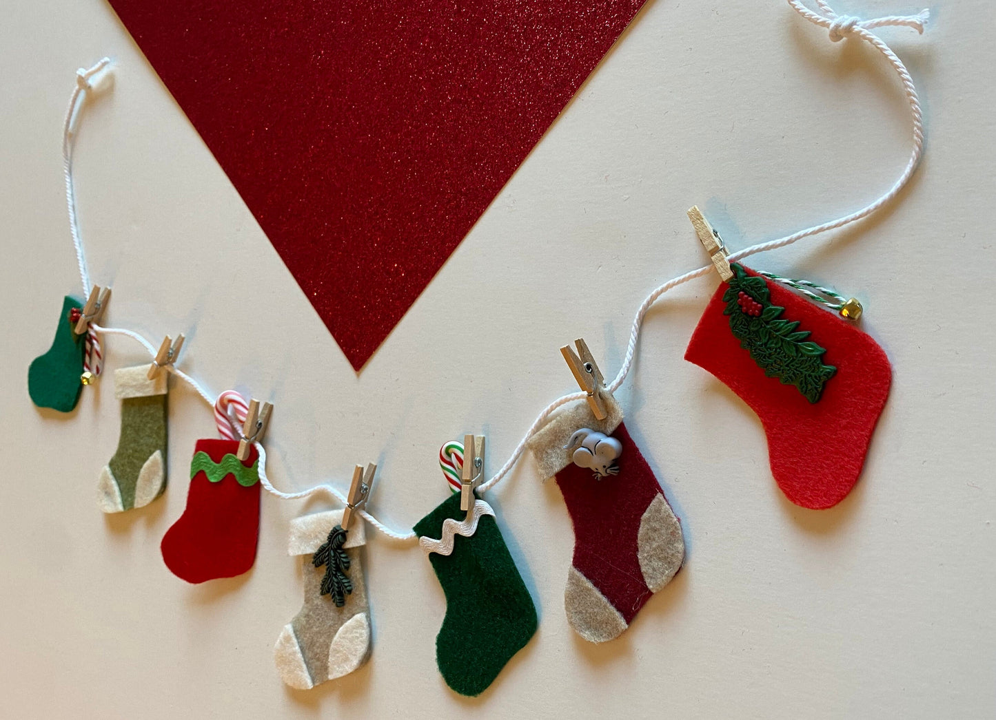 Christmas Stocking Miniature Felt Clothesline Banner, Garland, Bunting Decoration