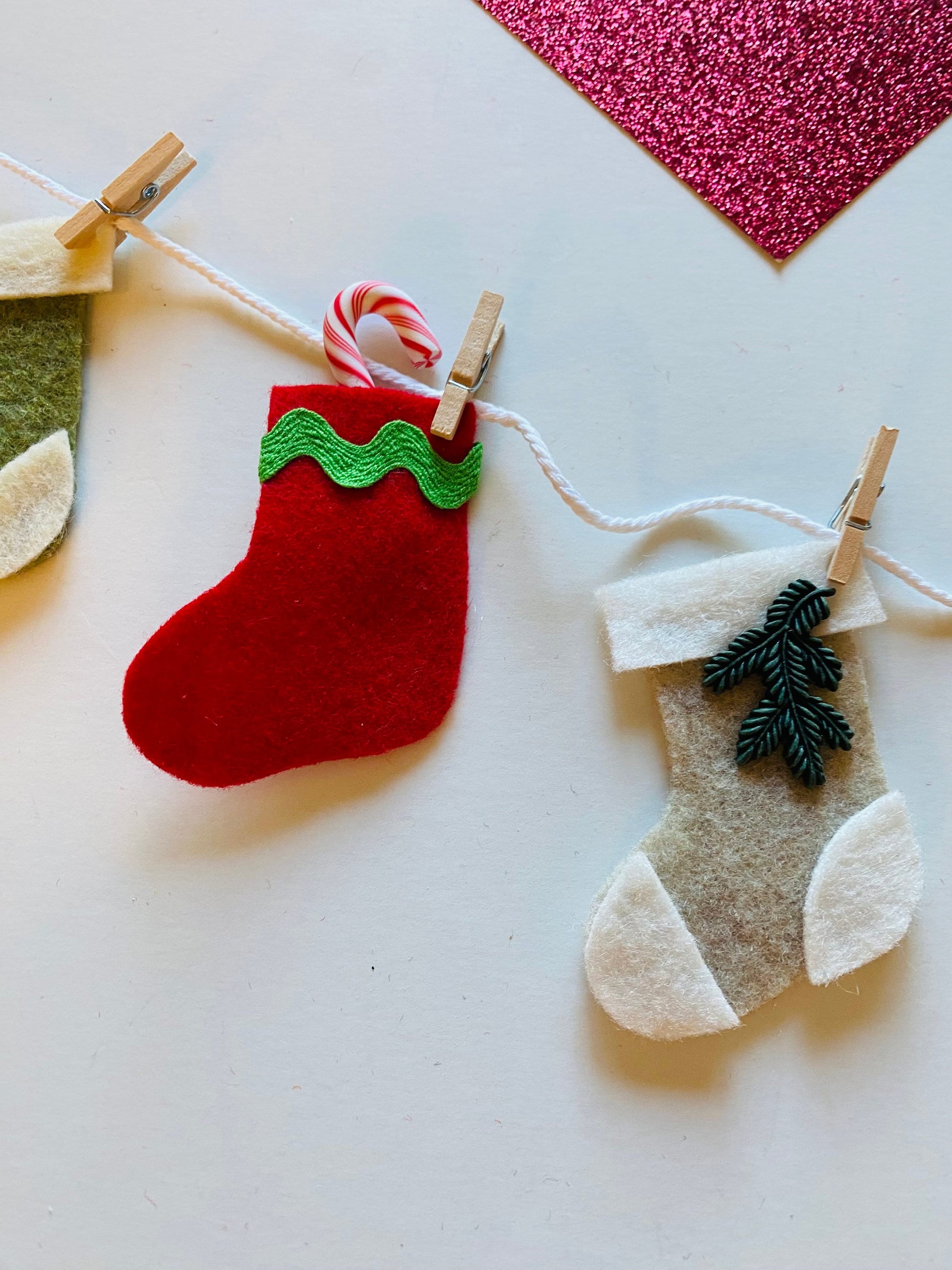Christmas Stocking Miniature Felt Clothesline Banner, Garland, Bunting Decoration