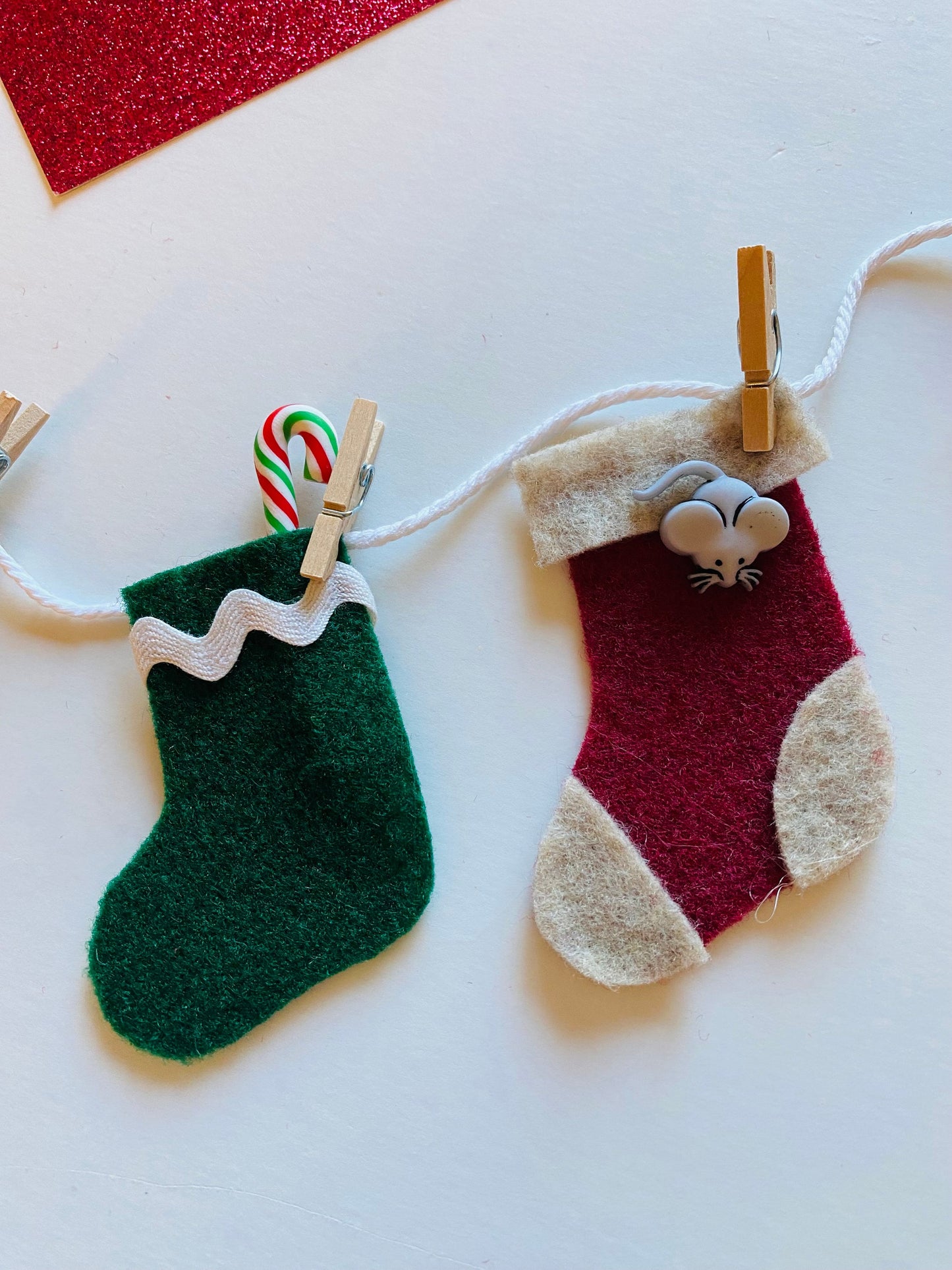 Christmas Stocking Miniature Felt Clothesline Banner, Garland, Bunting Decoration