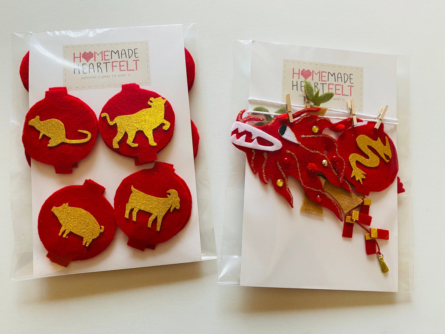 Lunar New Year Miniature Felt Clothesline Banner Chinese Bunting Wall Hanging Decoration with Interchangable Pieces Option